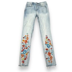 Floral Embroidered Light Blue Jeans